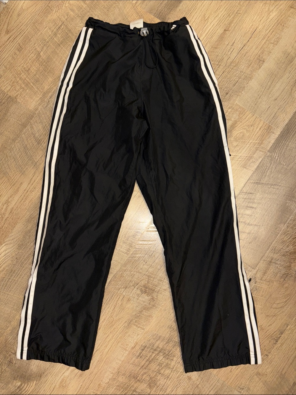 Black Adidas Track Pants with White Side Stripes - Medium